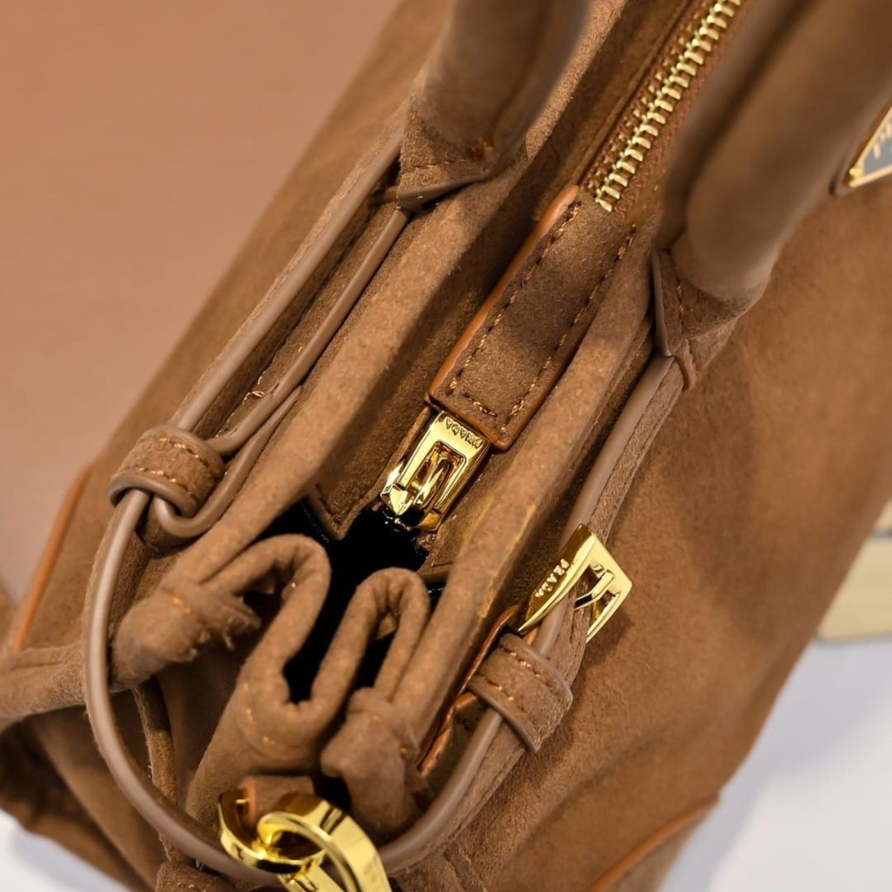 Prada Bonnie Medium Suede Handbag Cinnamon 32cm 1BA426 2C4S F0401 V MOO - Image 7