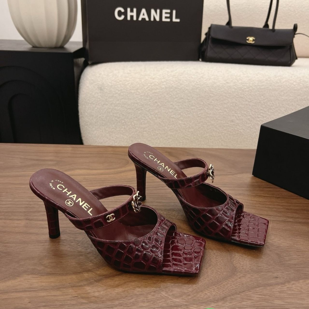 Chanel Crocodile Embossed Patent Calfskin Metal Red - Image 2