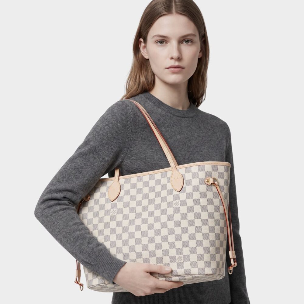 Alternative view of Prestige Edition - Louis Vuitton Neverfull MM Damier Azur Rose Ballerine 39Cm N41605