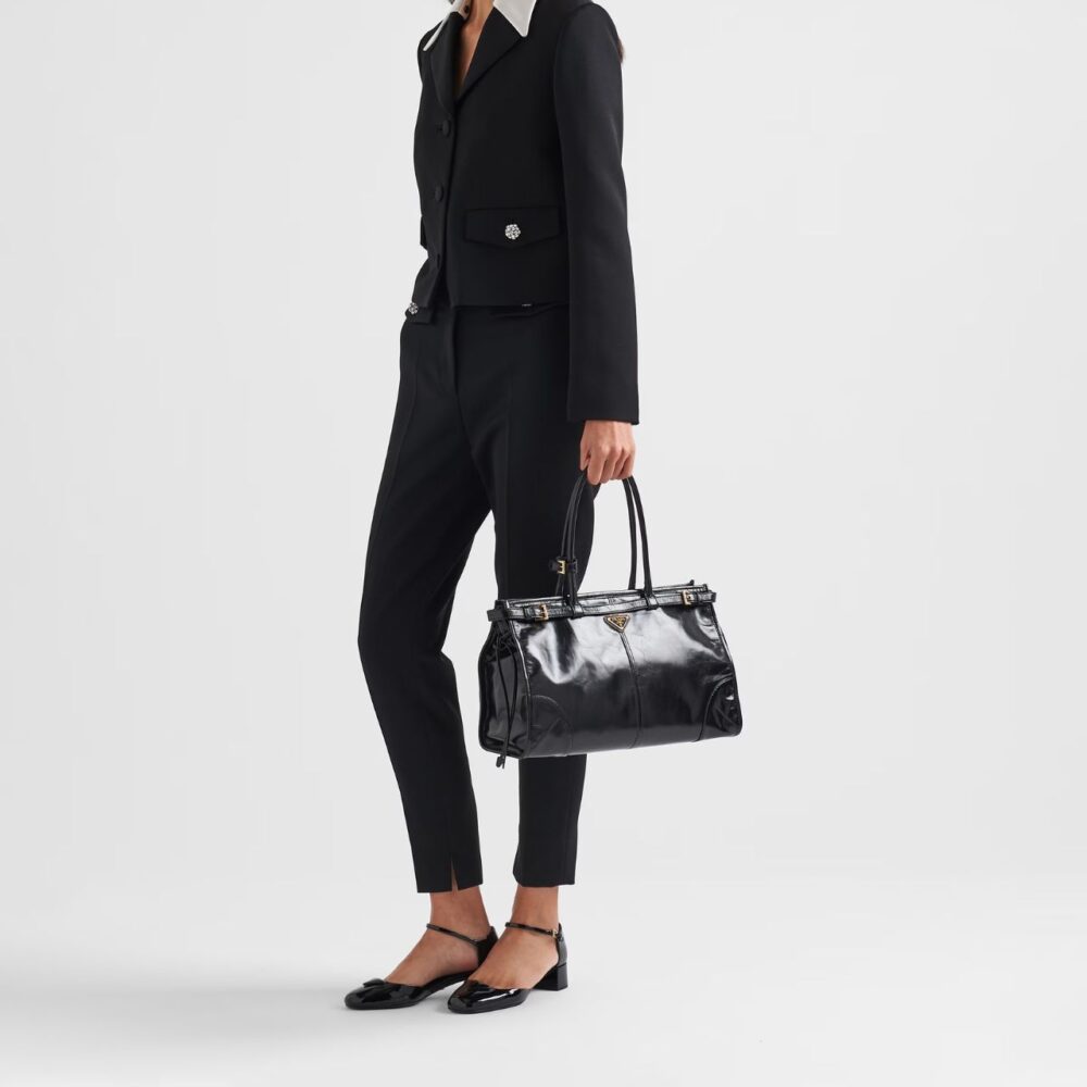 Alternative view of Prada Bonnie Large Leather Handbag Black 38cm 1BA433 2CYR F0002 V MOO