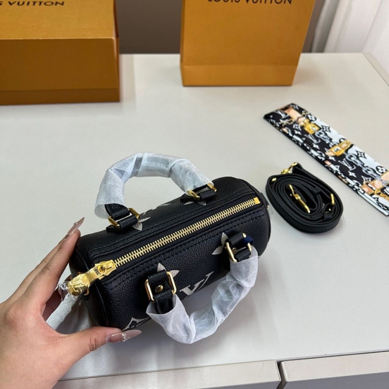 Louis Vuitton Nano Speedy Monogram Empreinte Black 16cm M81456 - Image 4