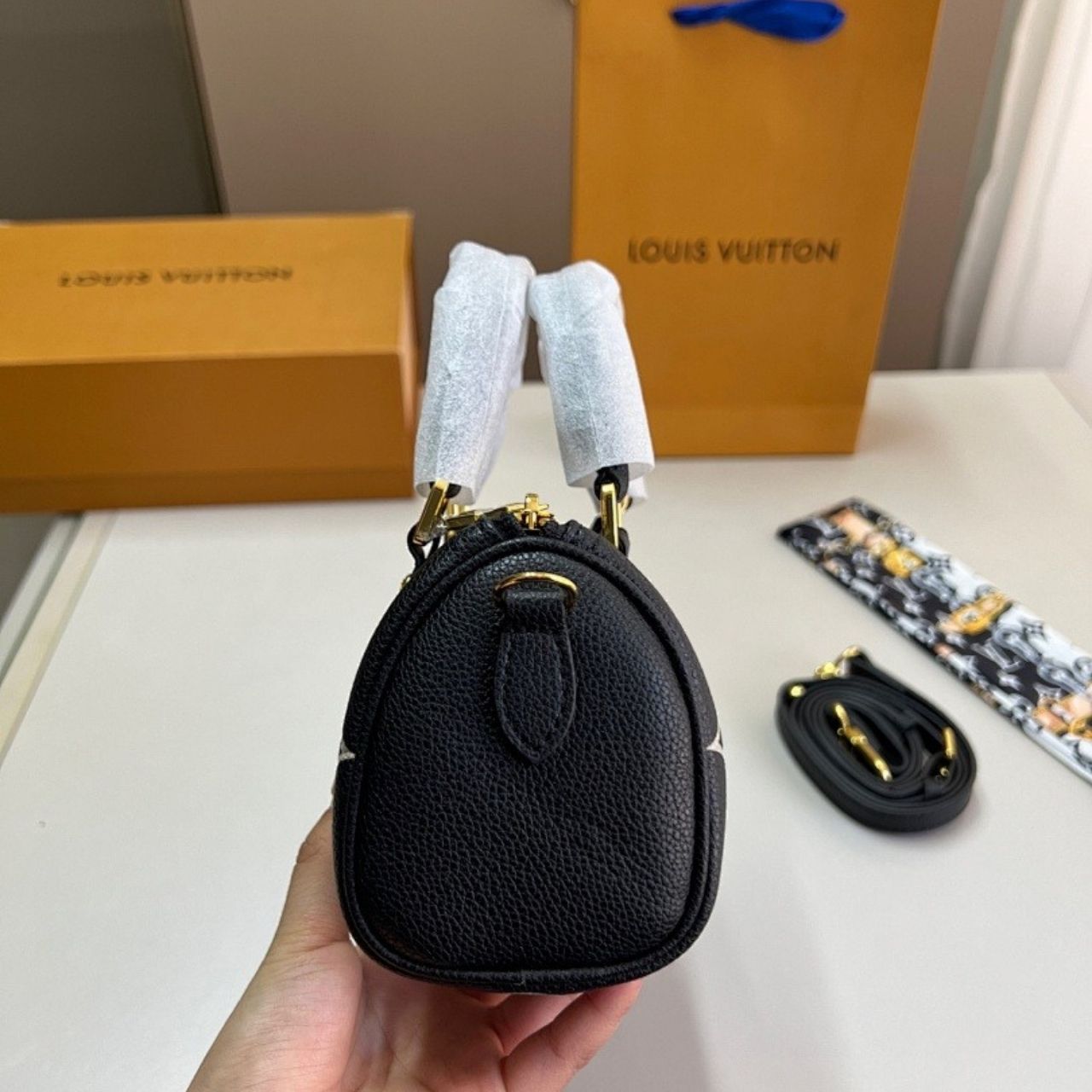 Louis Vuitton Nano Speedy Monogram Empreinte Black 16cm M81456 - Image 6