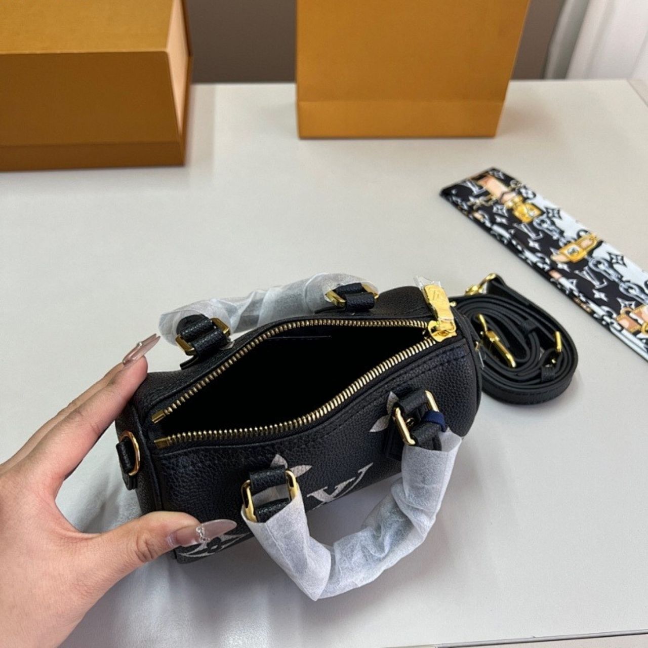 Louis Vuitton Nano Speedy Monogram Empreinte Black 16cm M81456 - Image 8