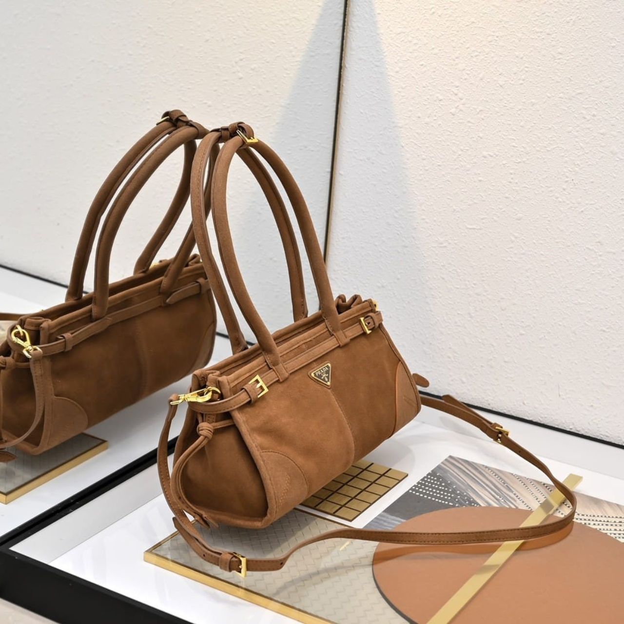 Prada Bonnie Medium Suede Handbag Cinnamon 32cm 1BA426 2C4S F0401 V MOO - Image 5