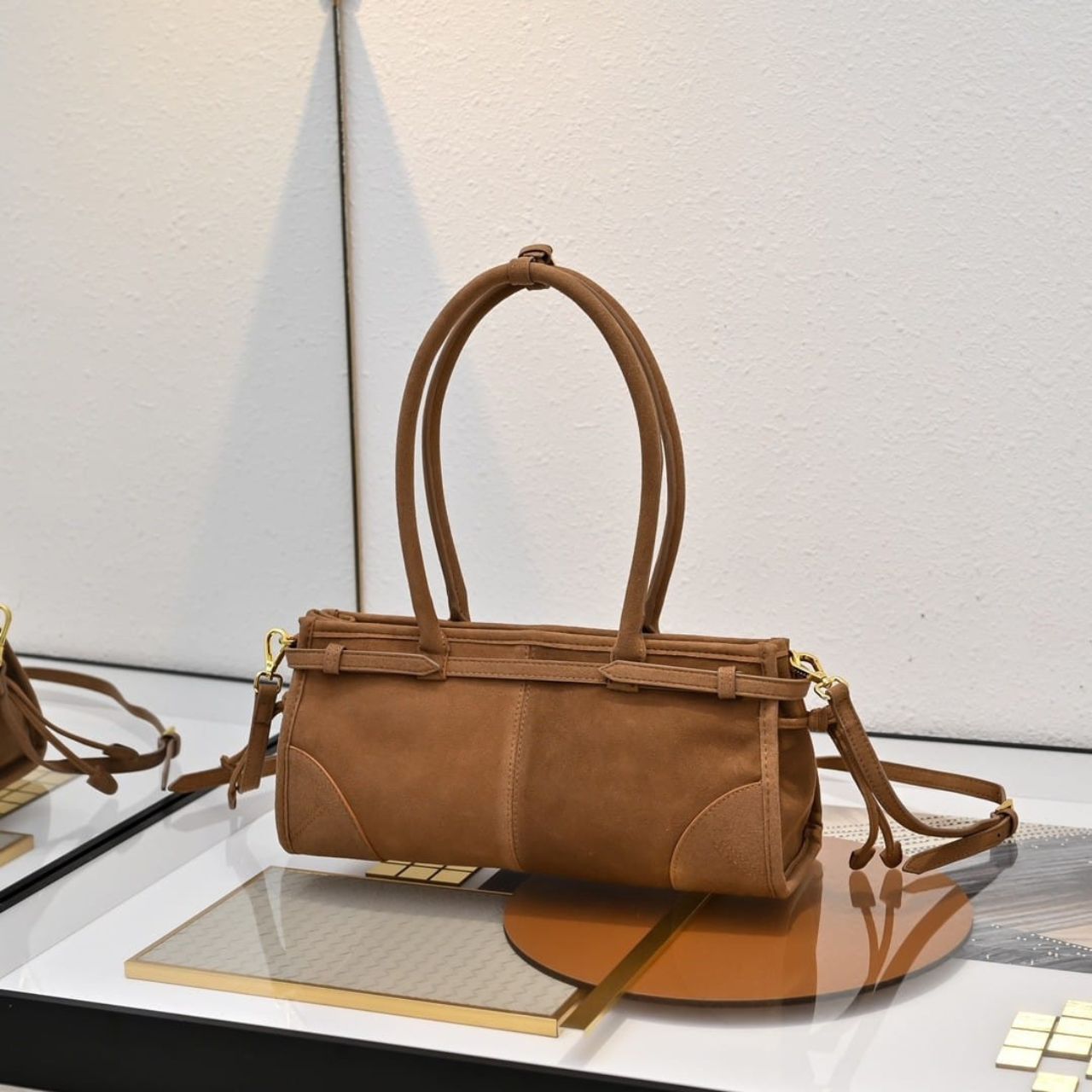 Prada Bonnie Medium Suede Handbag Cinnamon 32cm 1BA426 2C4S F0401 V MOO - Image 3