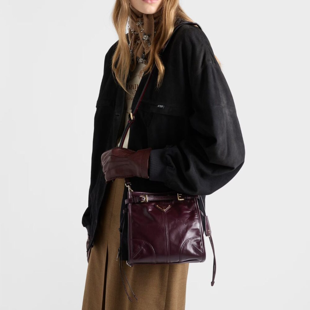 Alternative view of Prada Bonnie Leather Mini Shoulder Bag Burgundy 20cm 1BH229 2CYR F0LV7 V OOM