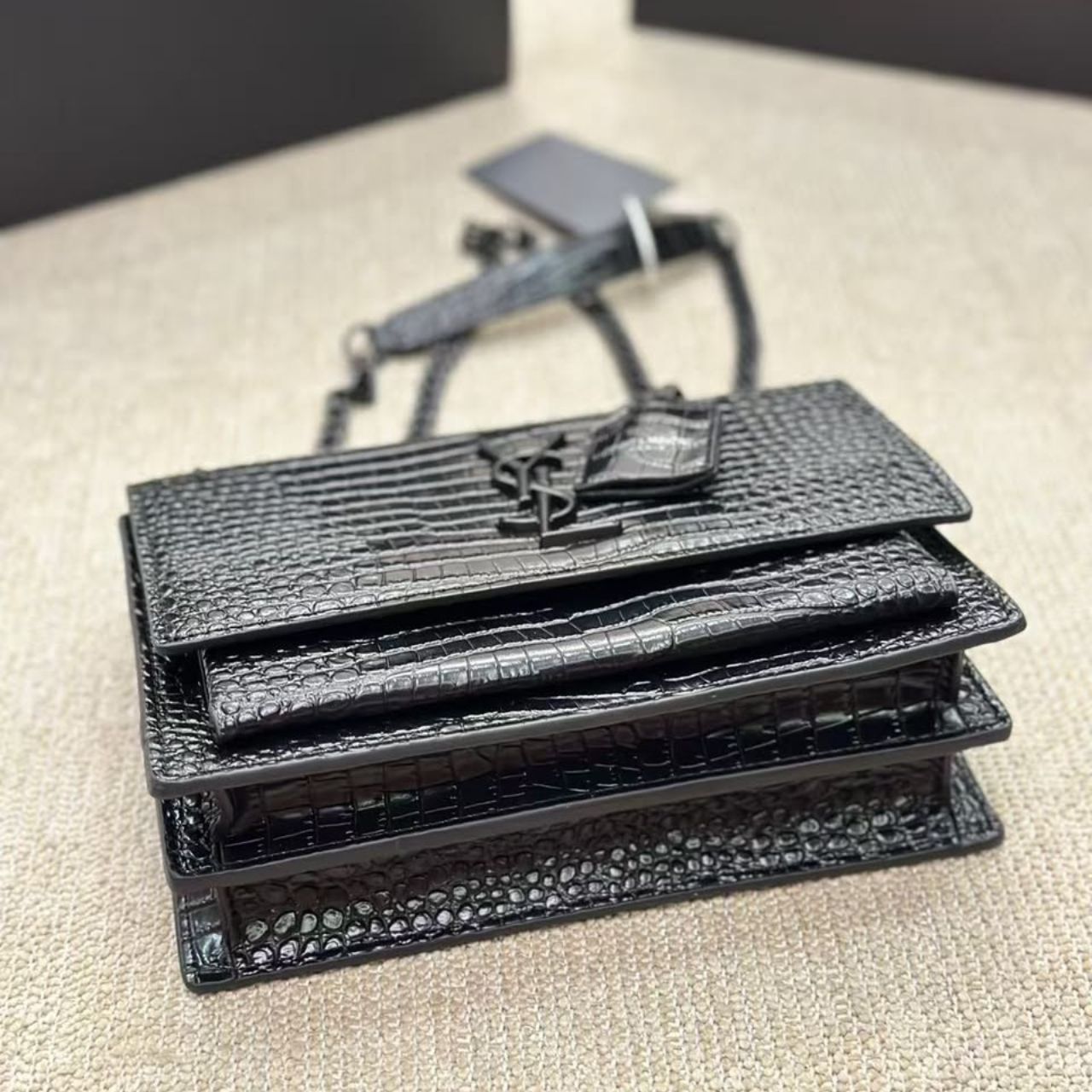 Saint Laurent Sunset Medium Chain Bag Black 22Cm 442906 DND1N 1000 - Image 4