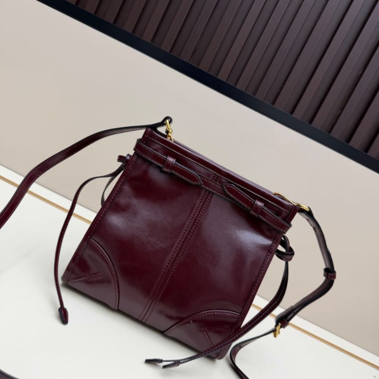 Prada Bonnie Leather Mini Shoulder Bag Burgundy 20cm 1BH229 2CYR F0LV7 V OOM - Image 6