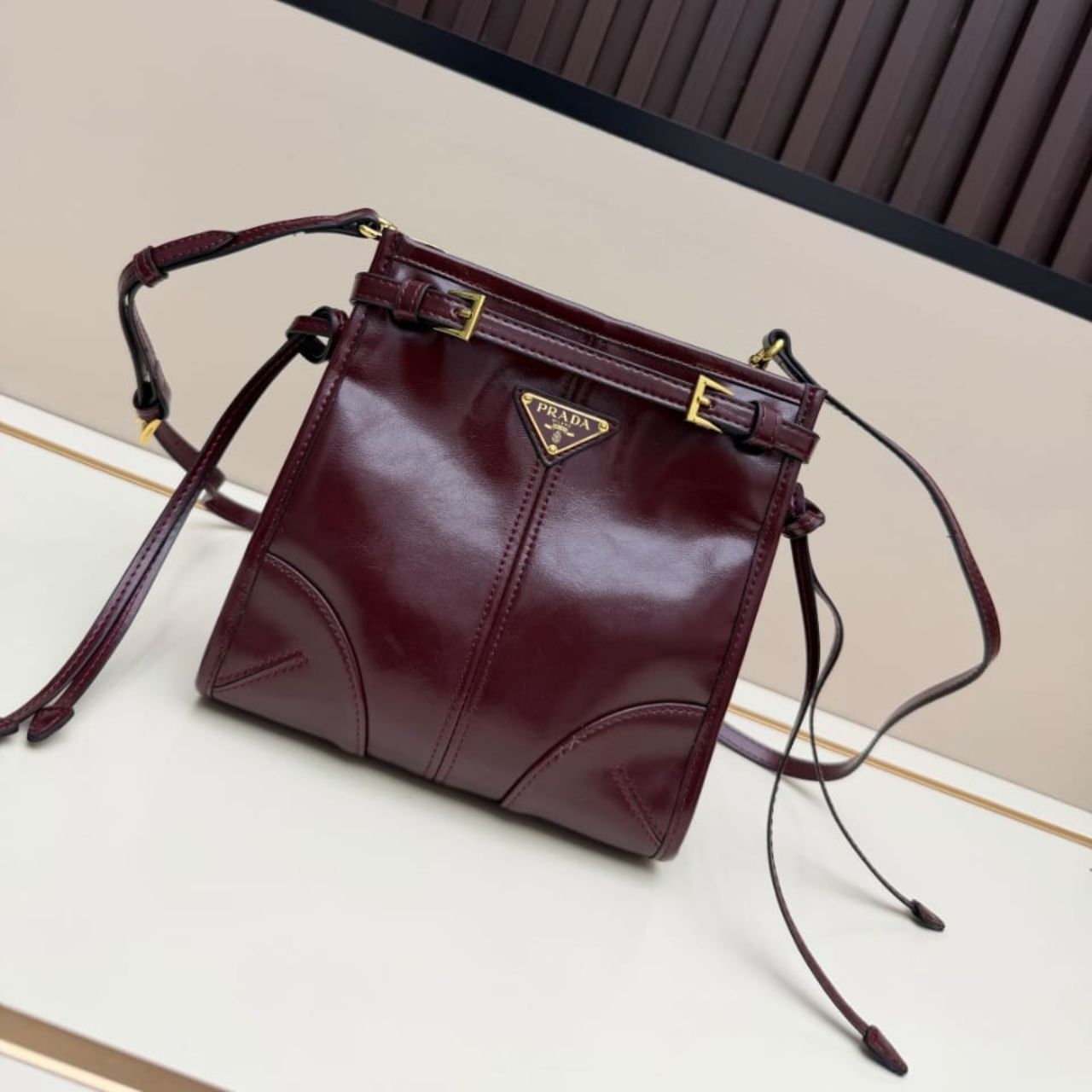 Prada Bonnie Leather Mini Shoulder Bag Burgundy 20cm 1BH229 2CYR F0LV7 V OOM - Image 5