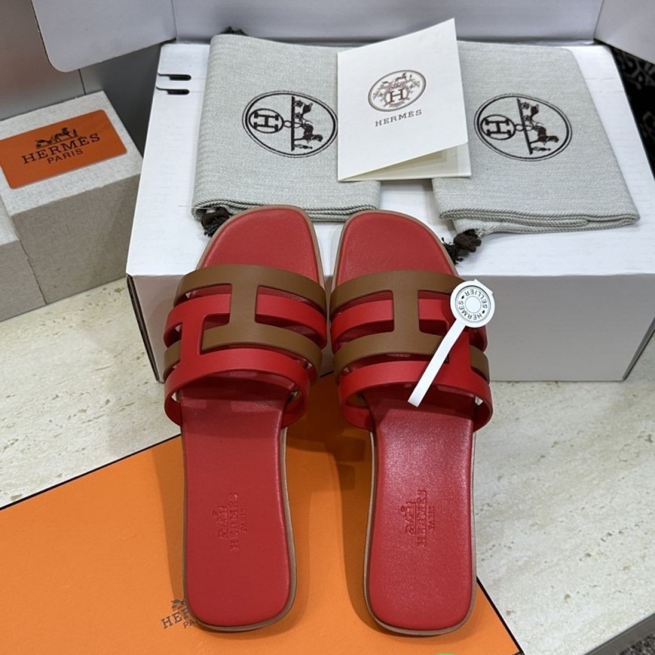 Hermes Amore Sandal Rouge Grenat Orange Solaire H201131Z 03360 - Image 7