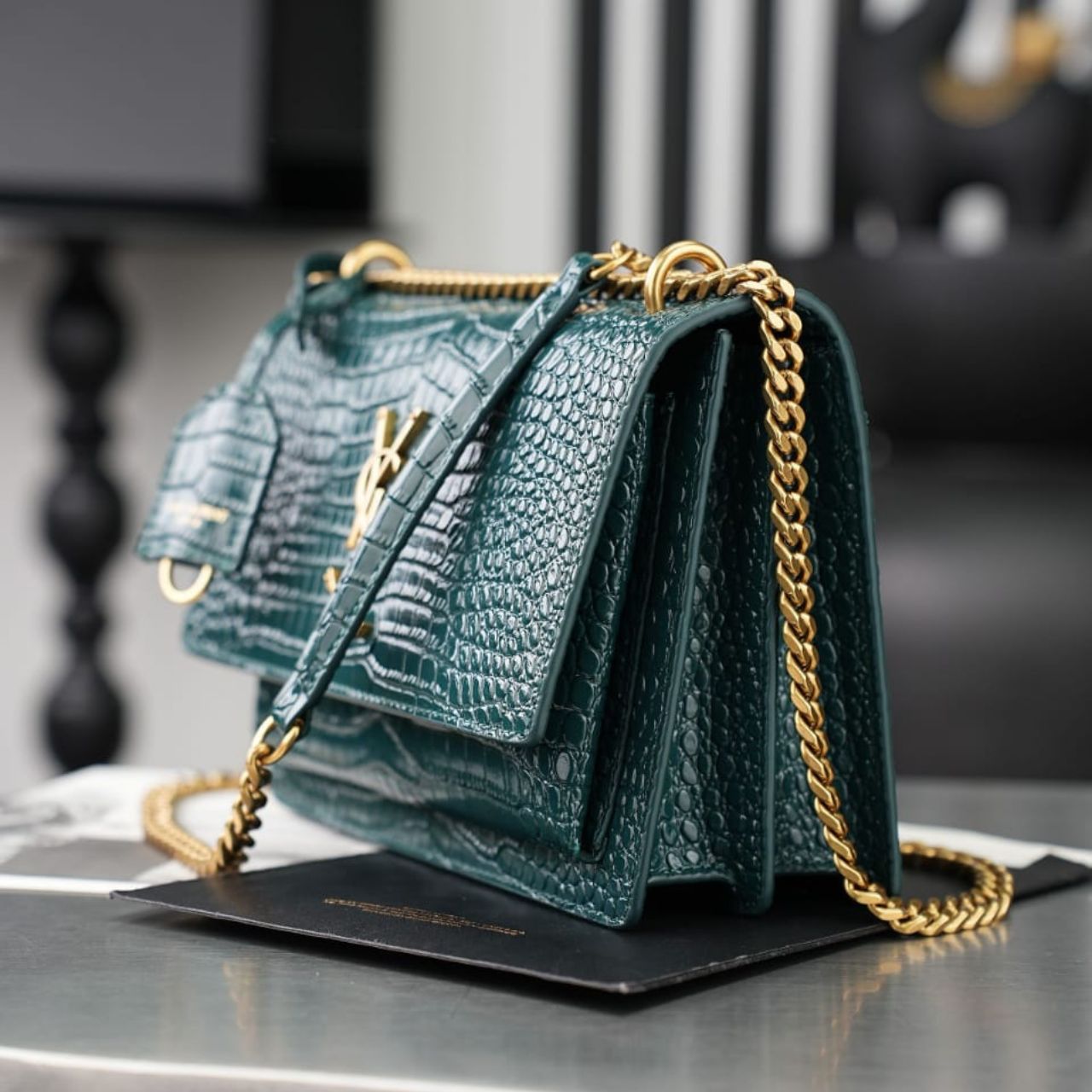Prestige Edition - Saint Laurent Sunset Medium Chain Bag Dark Green 22cm 442906 DND0J 3120 - Image 6