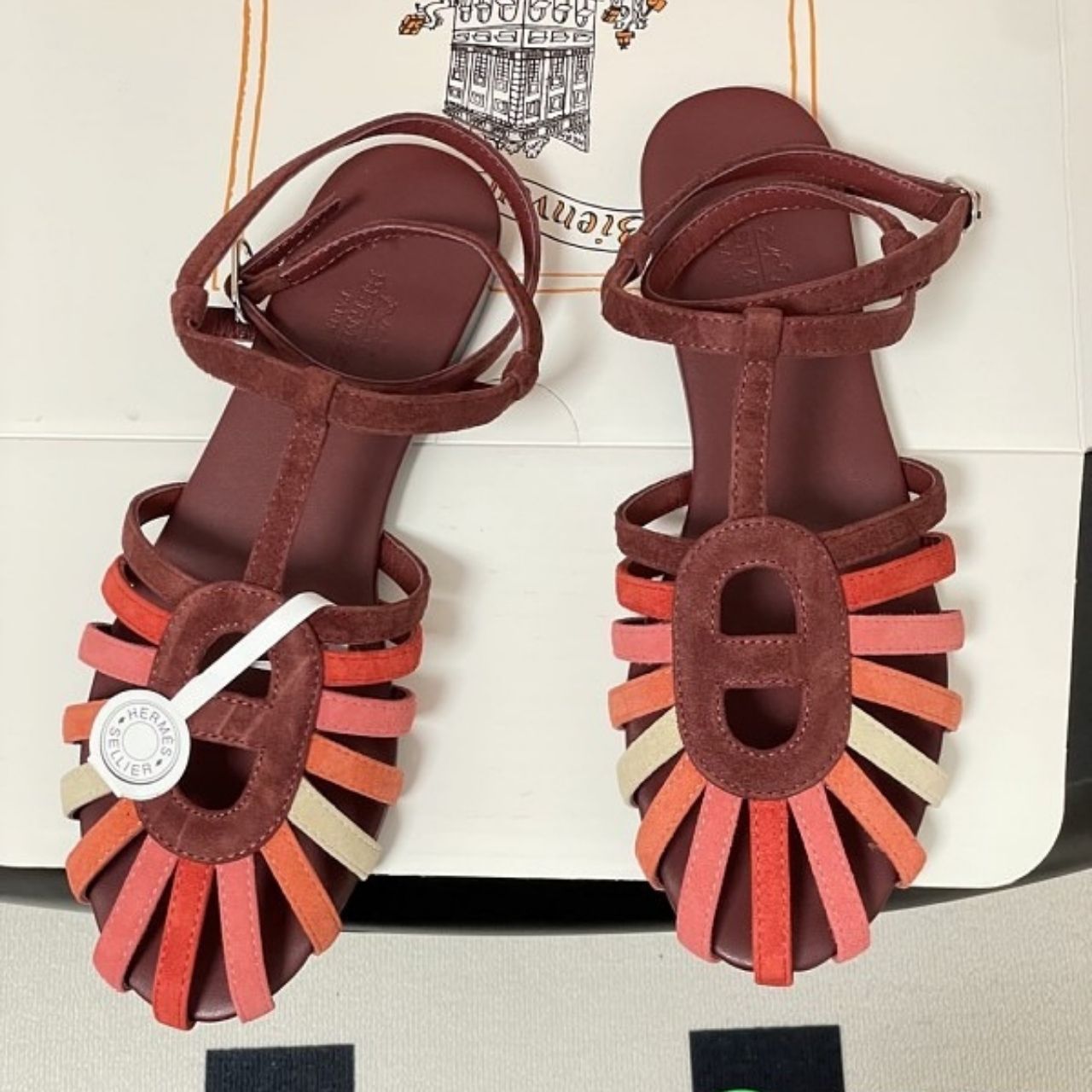 Hermes Nour Sandal Multicolore Rouge H H262095Z L1360 - Image 4