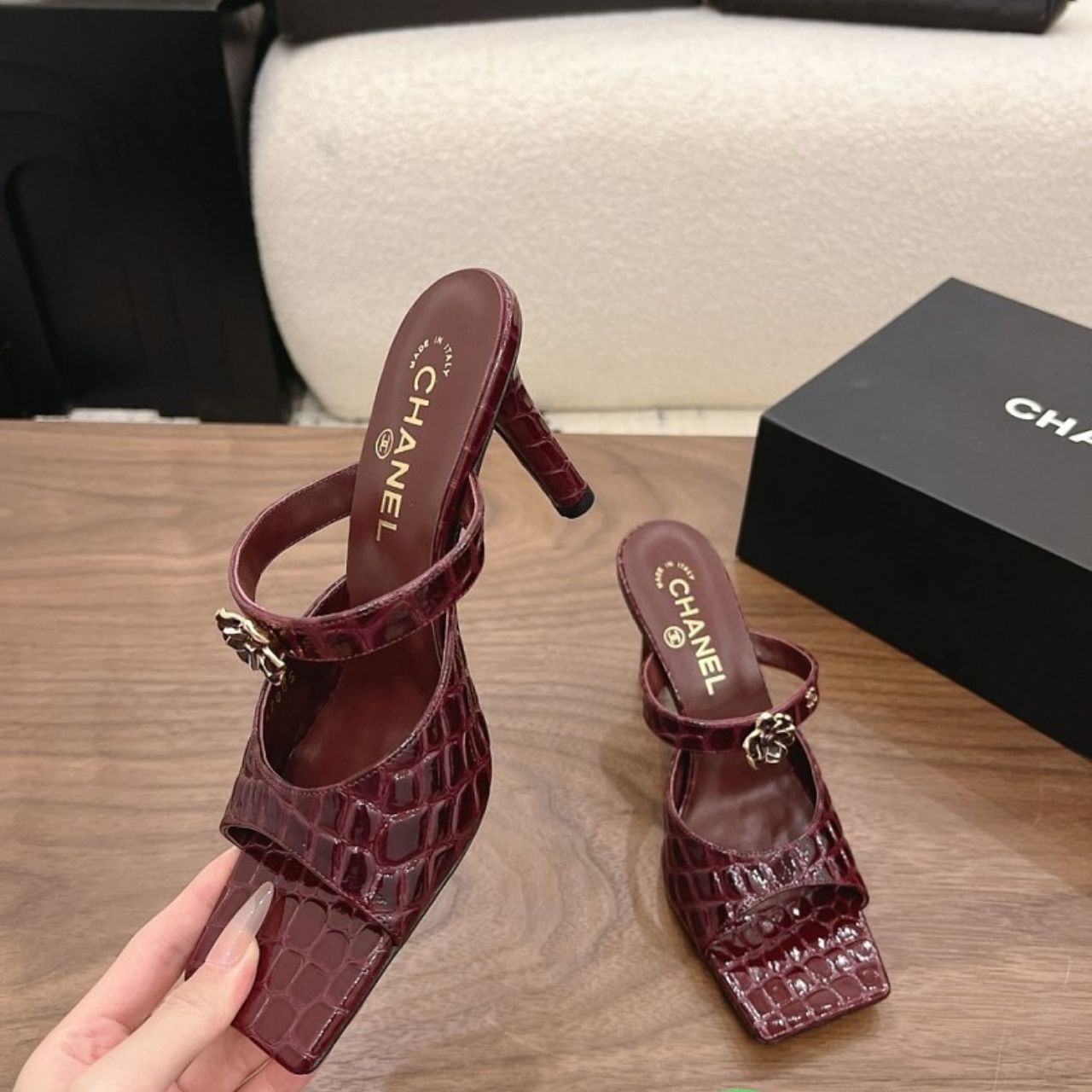 Chanel Crocodile Embossed Patent Calfskin Metal Red - Image 4
