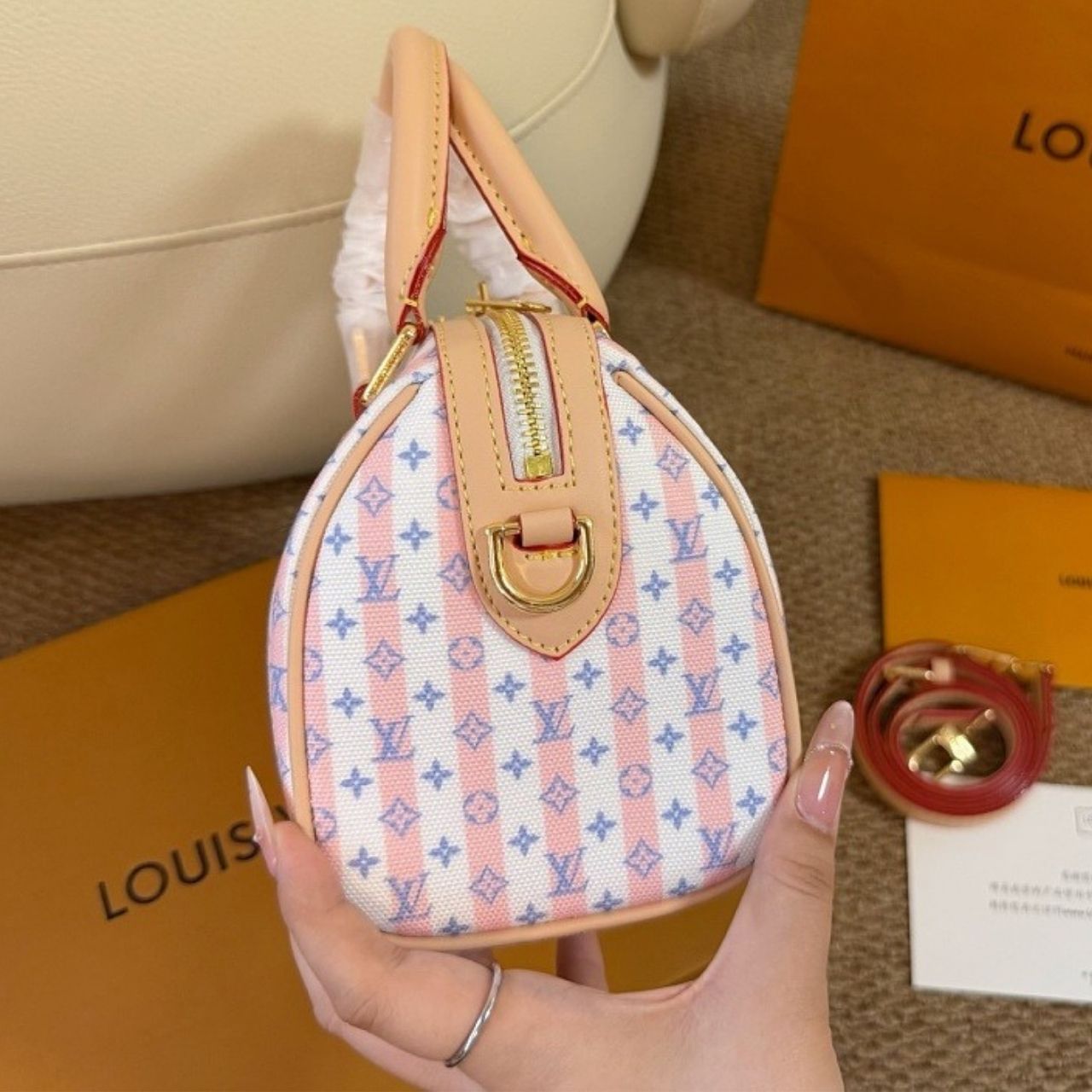 Louis Vuitton Speedy Bandouliere 20 LV Stamp Blue 20cm M28668 - Image 5