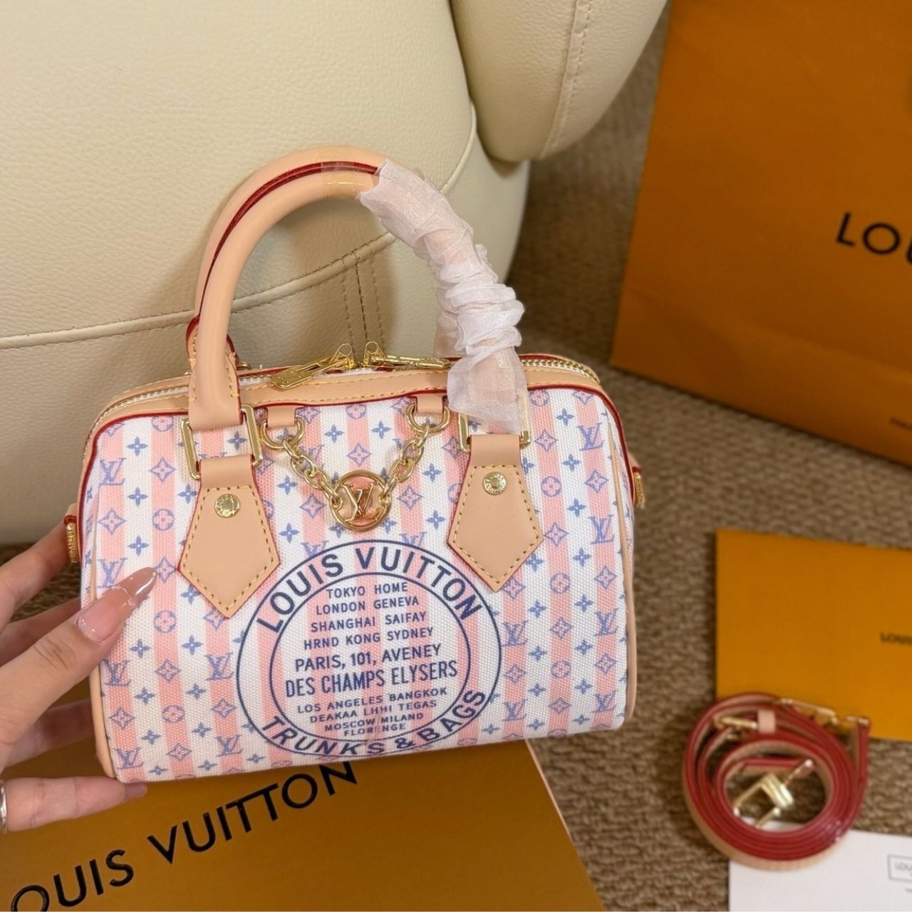 Louis Vuitton Speedy Bandouliere 20 LV Stamp Blue 20cm M28668 - Image 9