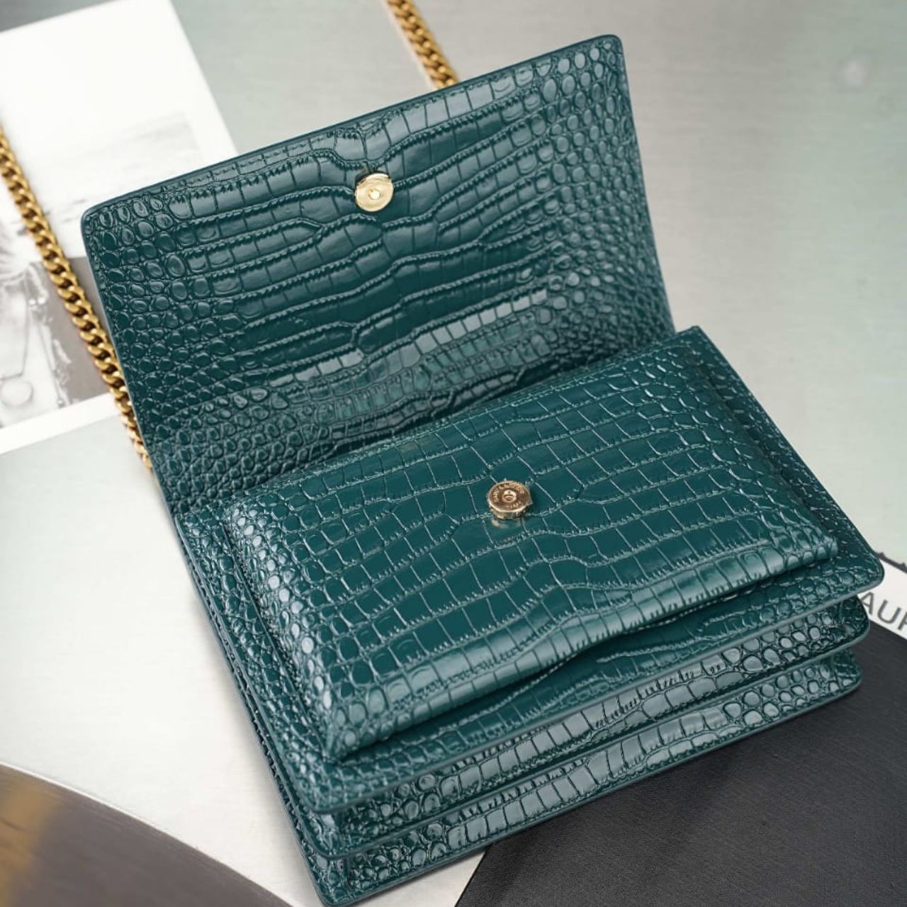 Prestige Edition - Saint Laurent Sunset Medium Chain Bag Dark Green 22cm 442906 DND0J 3120 - Image 4