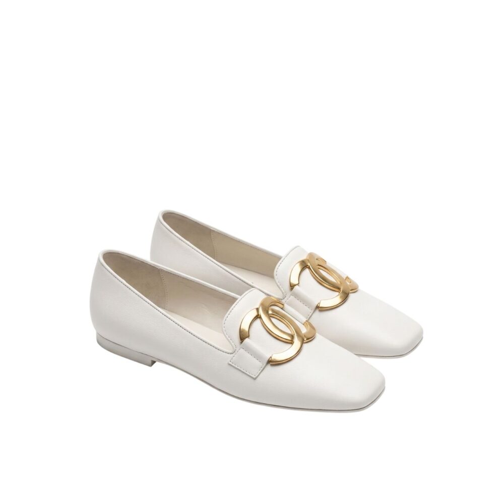 Chanel Square Toe Large CC Buckle Loafers White