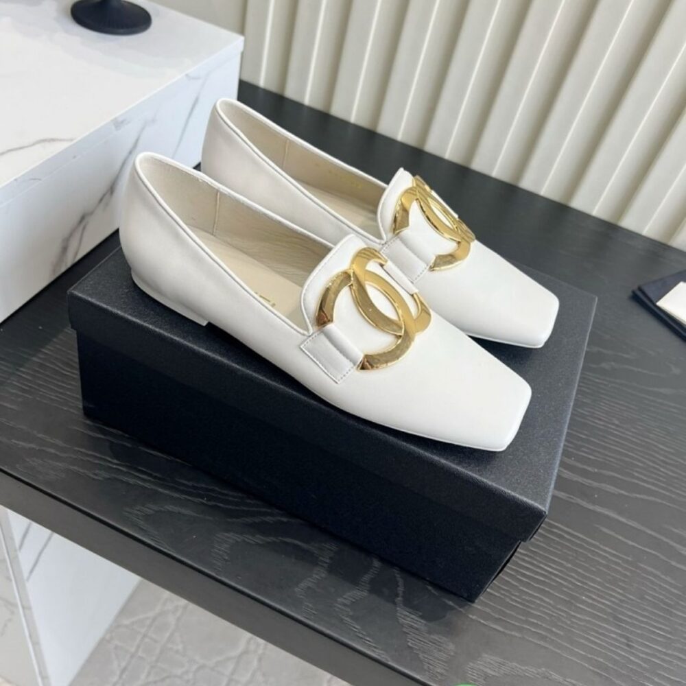 Alternative view of Chanel Square Toe Large CC Buckle Loafers White