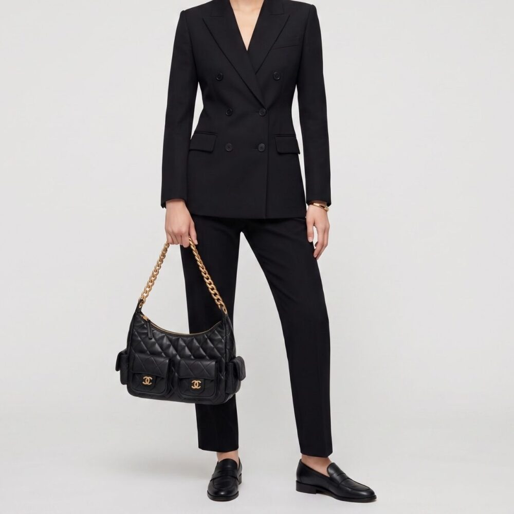 Alternative view of Chanel 22 Hobo Bag With Flap Pockets Black 27Cm