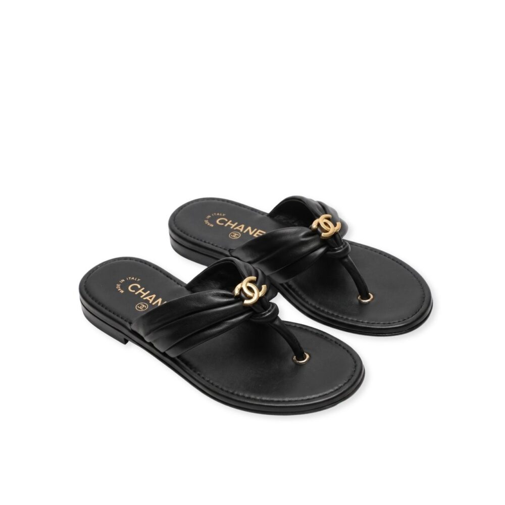 Chanel Coco Beach 2026 Thongs Sandals Black G47103 B24585 94305
