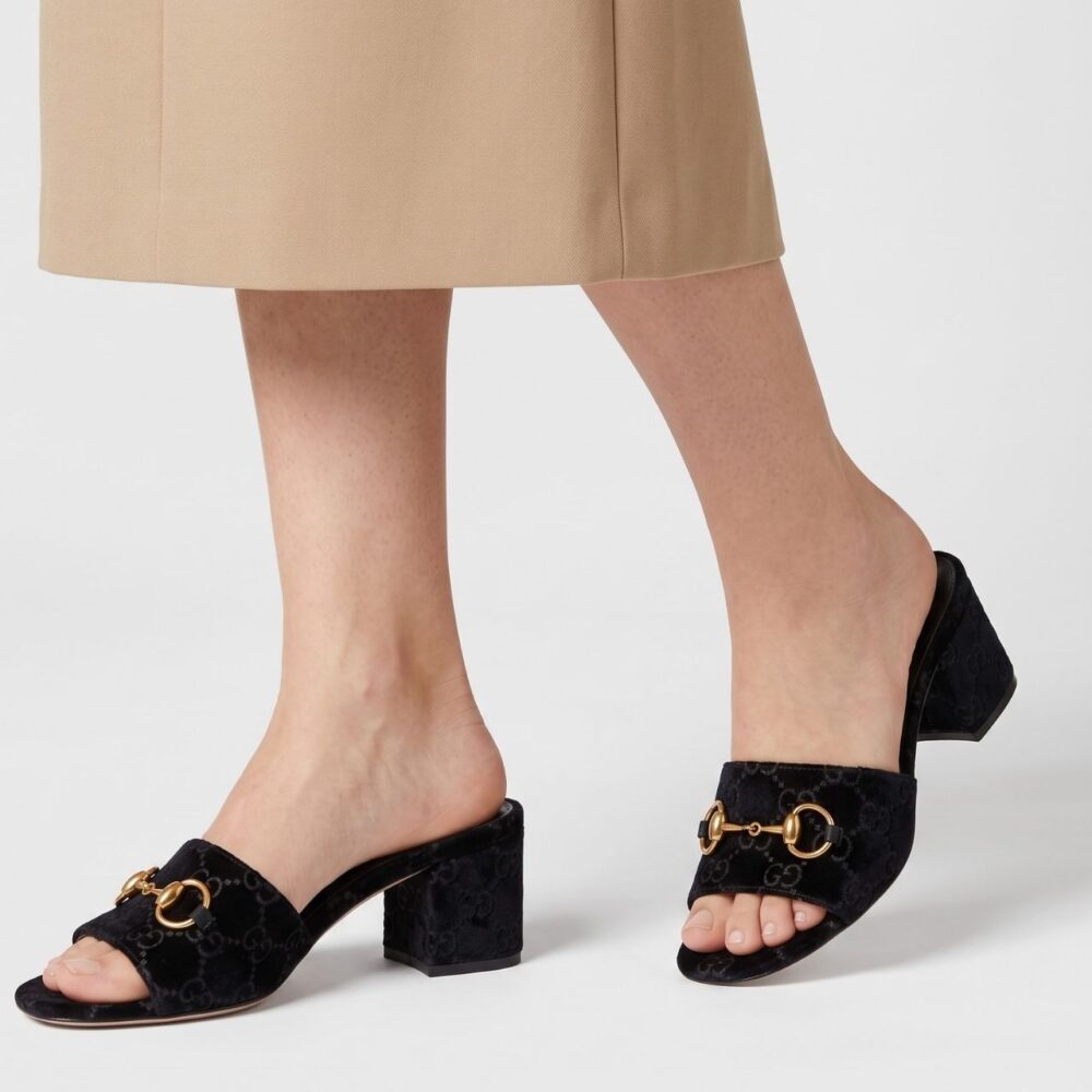 Alternative view of Gucci GG Velvet Horsebit Slide Sandals Black