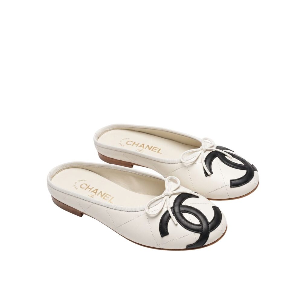 Chanel CC Bow Mules White Black