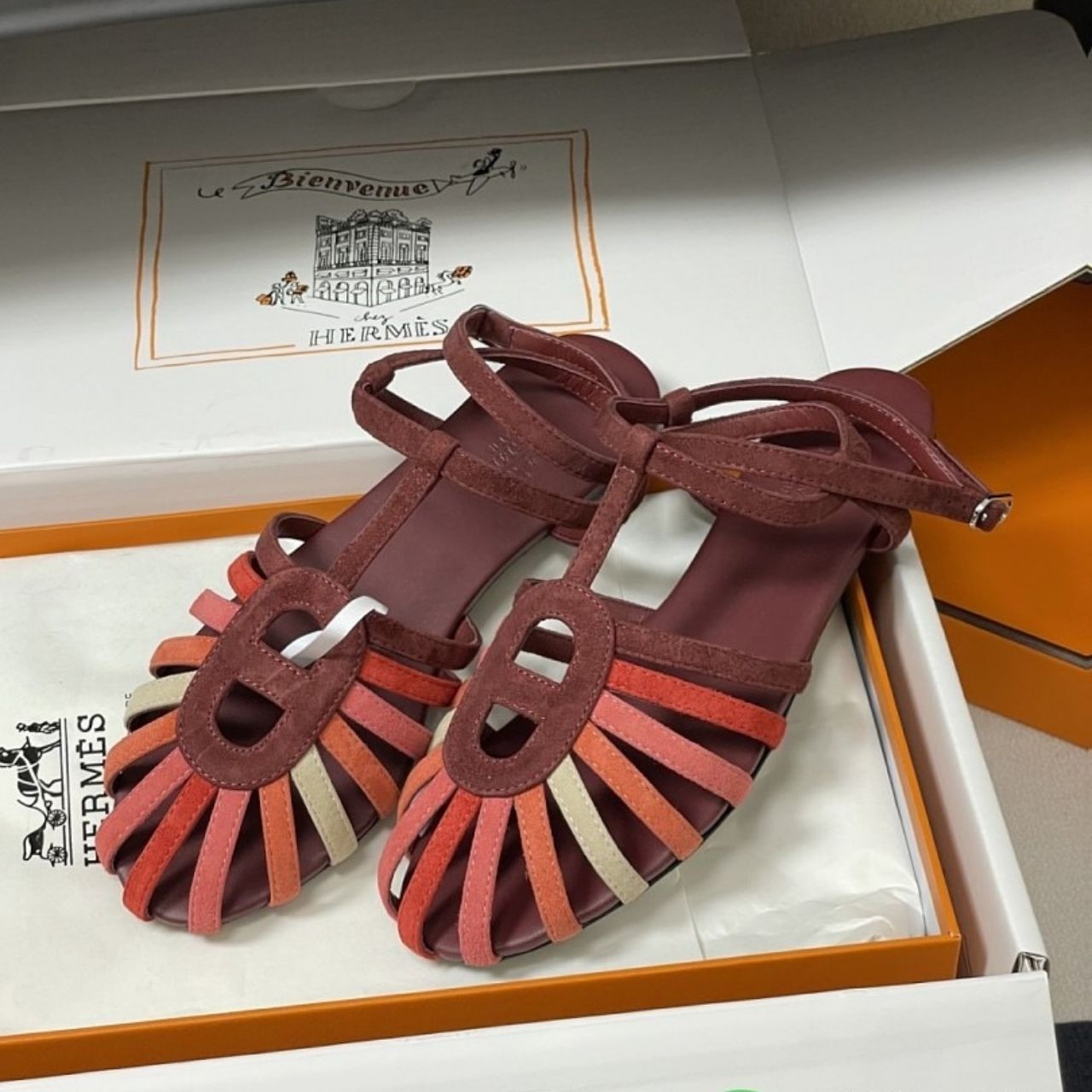 Hermes Nour Sandal Multicolore Rouge H H262095Z L1360 - Image 6