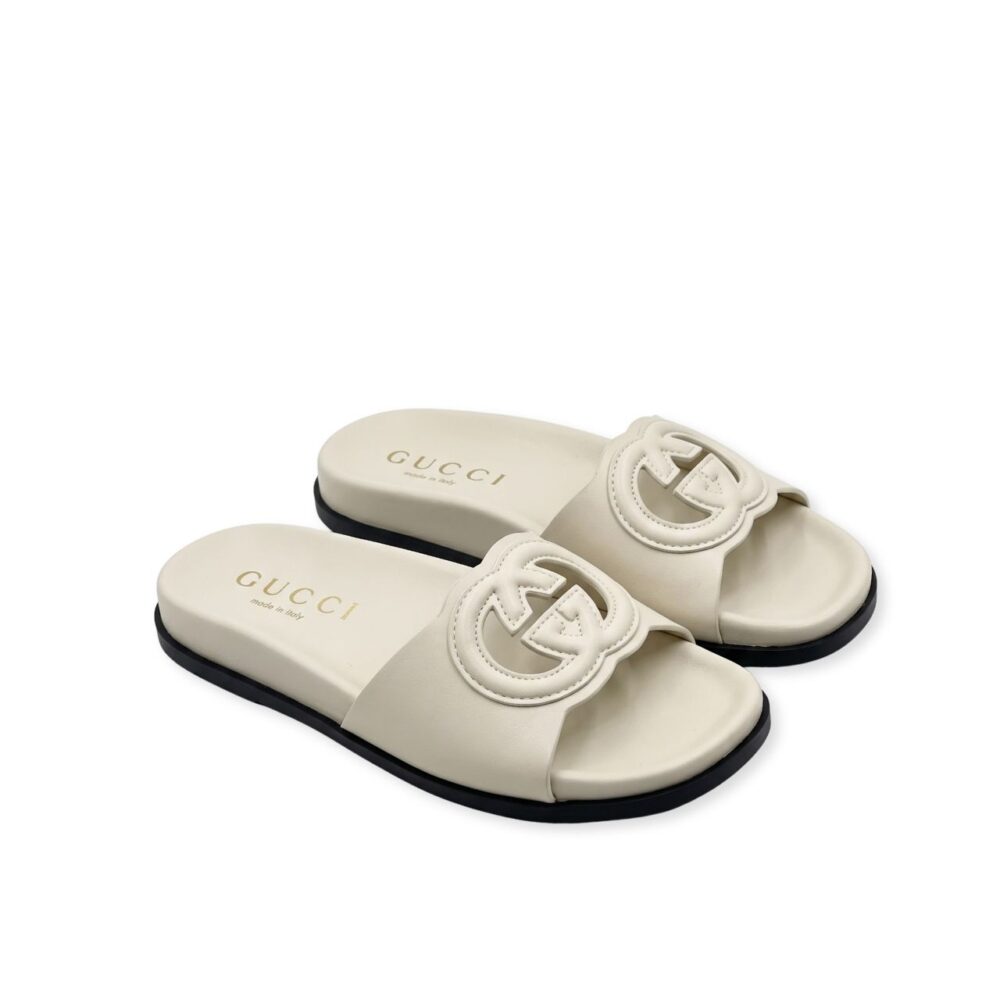 Gucci Interlocking G Cut Out Slide Sandal White