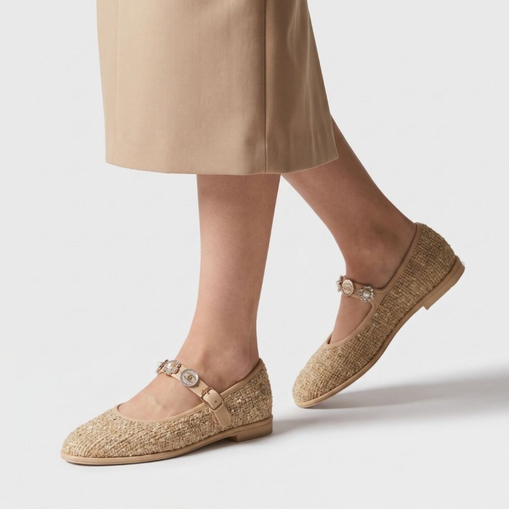 Alternative view of Chanel Mary Jane Ballet Flats Beige Tweed