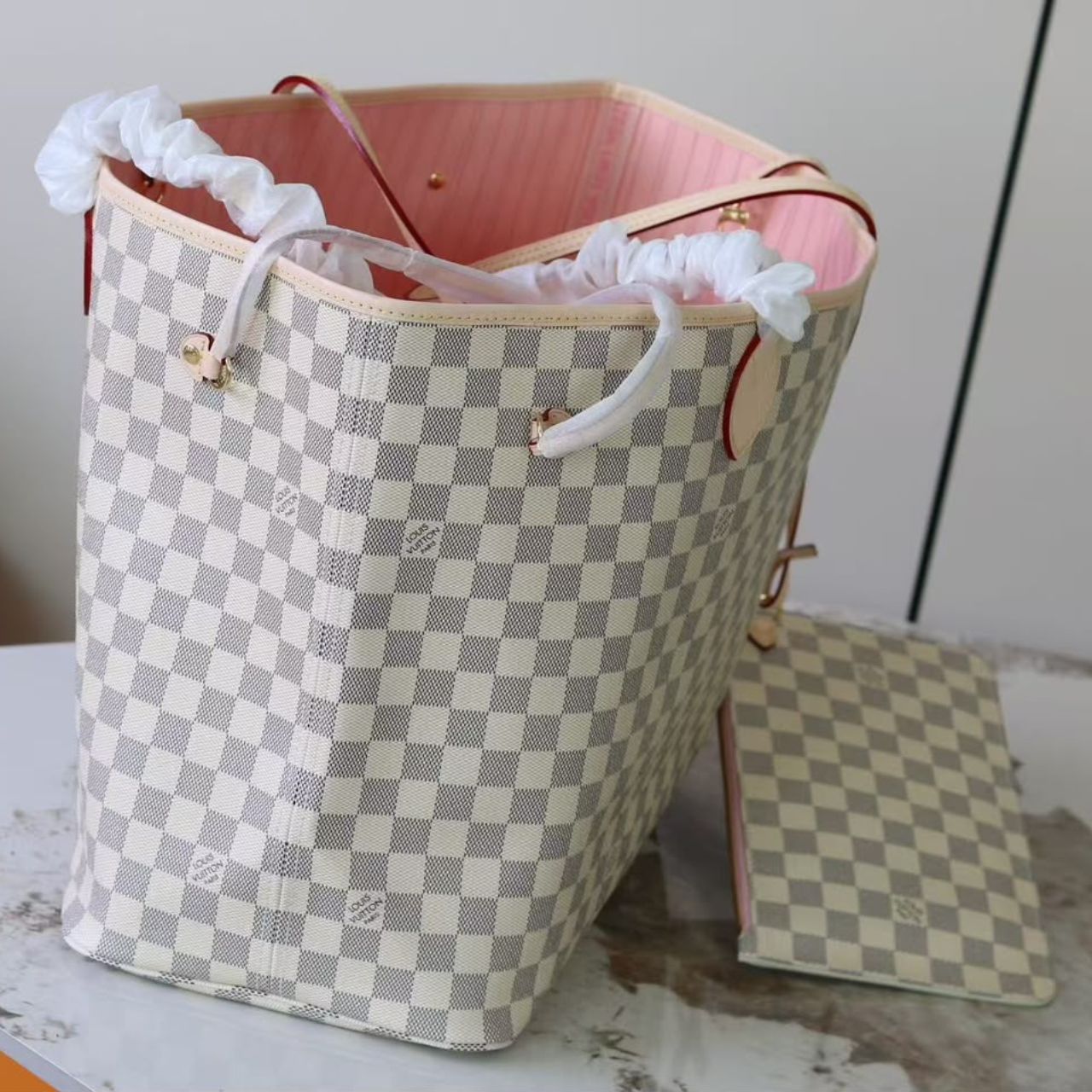 Prestige Edition - Louis Vuitton Neverfull MM Damier Azur Rose Ballerine 39Cm N41605 - Image 6