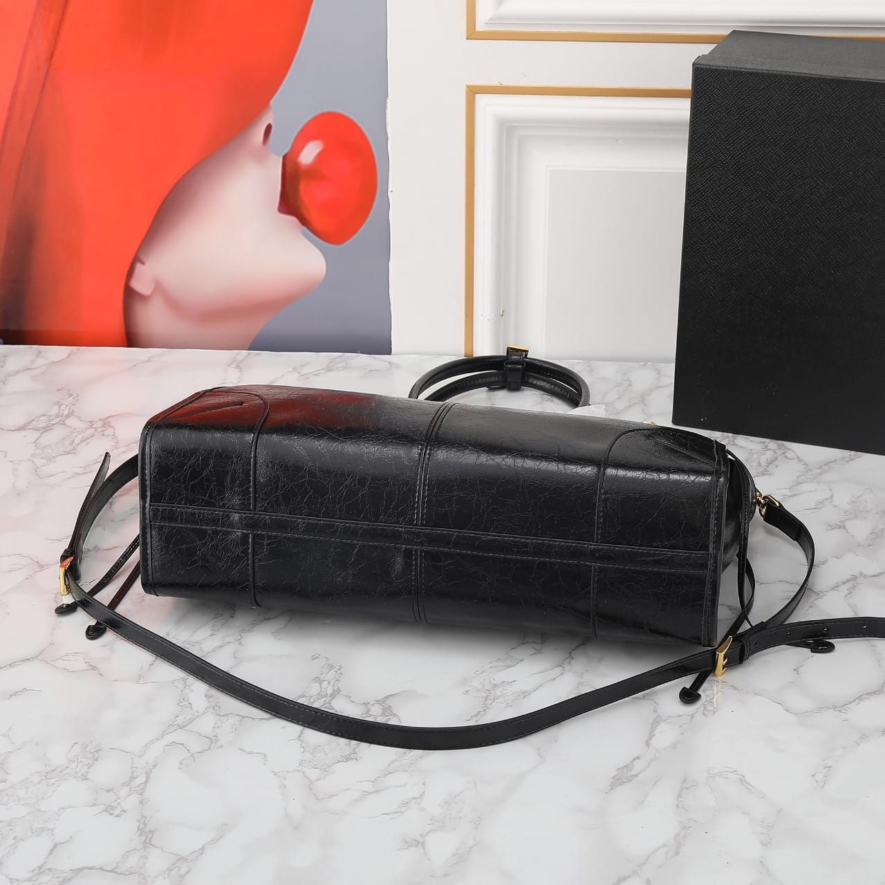 Prada Bonnie Large Leather Handbag Black 38cm 1BA433 2CYR F0002 V MOO - Image 7