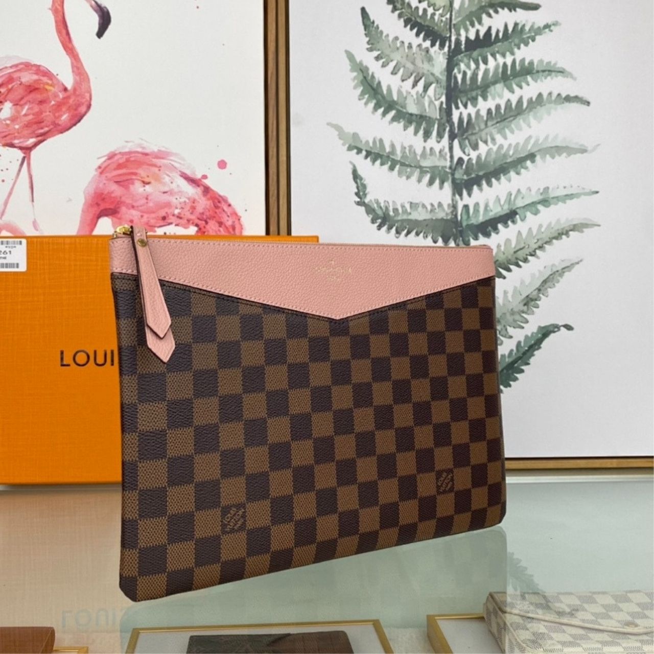 Louis Vuitton Daily Pouch Damier Ebene Rose Ballerine 29cm - Image 4