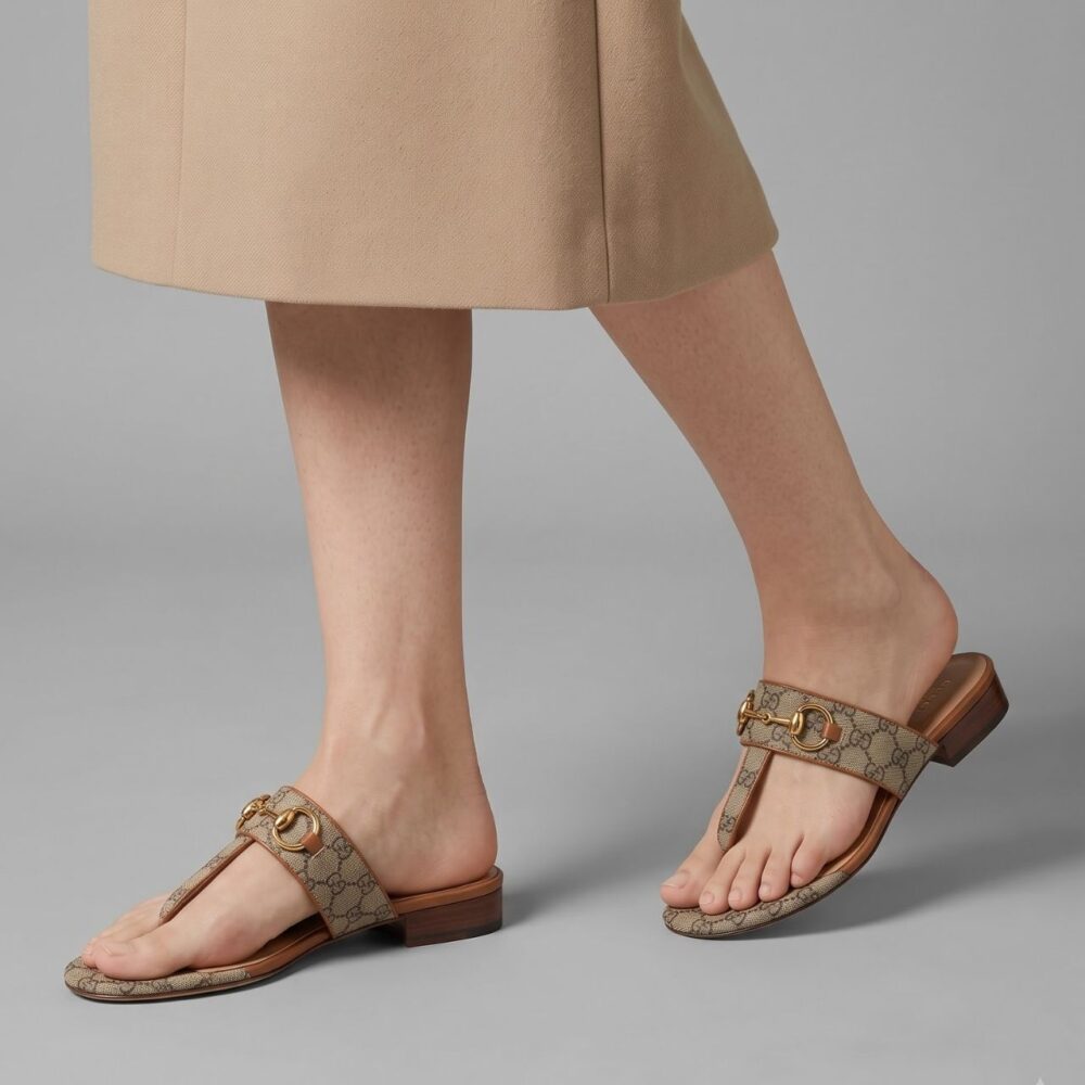 Alternative view of Gucci Horsebit T Strap Flat Sandal Beige