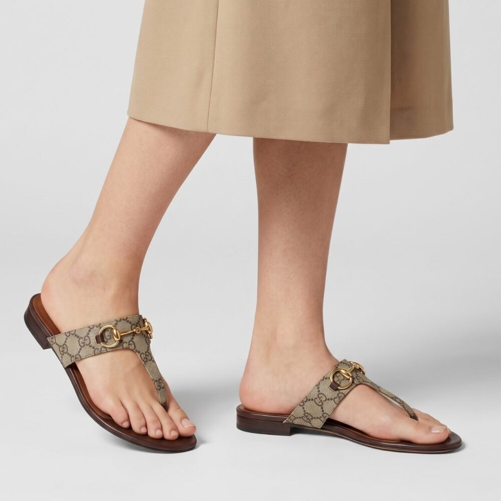 Alternative view of Gucci Horsebit Thong Strap Flat Sandal Brown