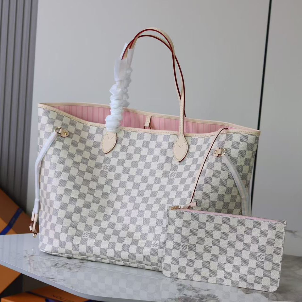 Prestige Edition - Louis Vuitton Neverfull MM Damier Azur Rose Ballerine 39Cm N41605 - Image 4