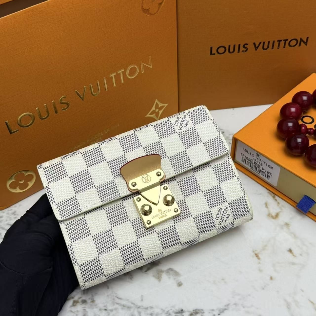 Louis Vuitton Sarah Wallet Damier Azur Rose Ballerine 12cm - Image 2
