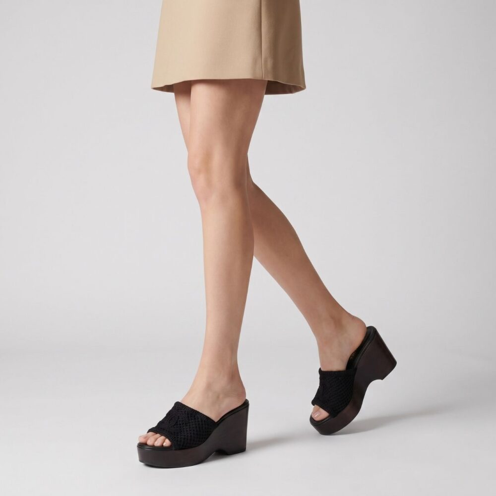 Alternative view of Chanel Crochet CC Platform Slide Sandals Black
