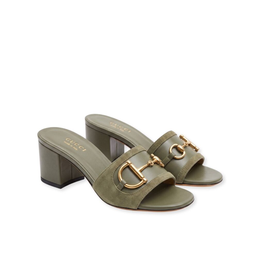 Gucci Horsebit Slide Sandal Mid Heel Green