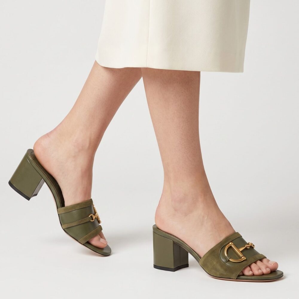 Alternative view of Gucci Horsebit Slide Sandal Mid Heel Green