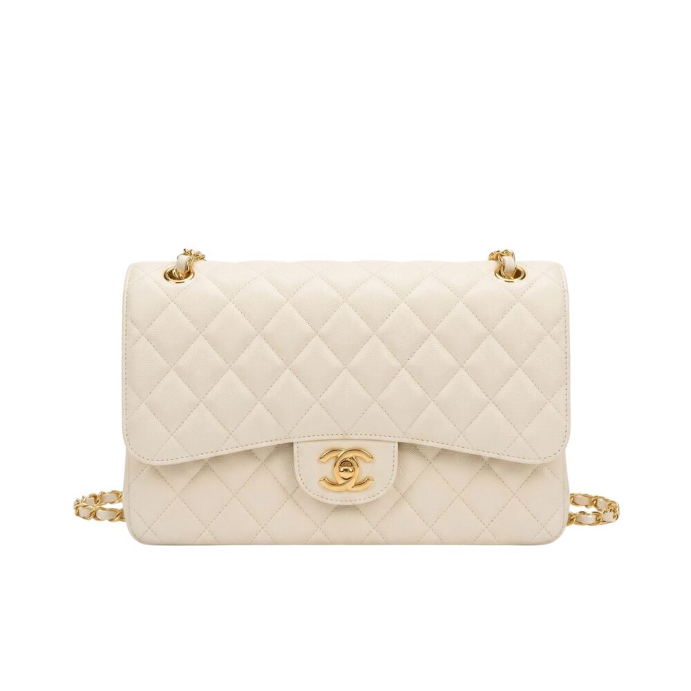 Chanel Maxi Classic Double Flap White Gold Hardware 30cm A01112 Y04059 U2366