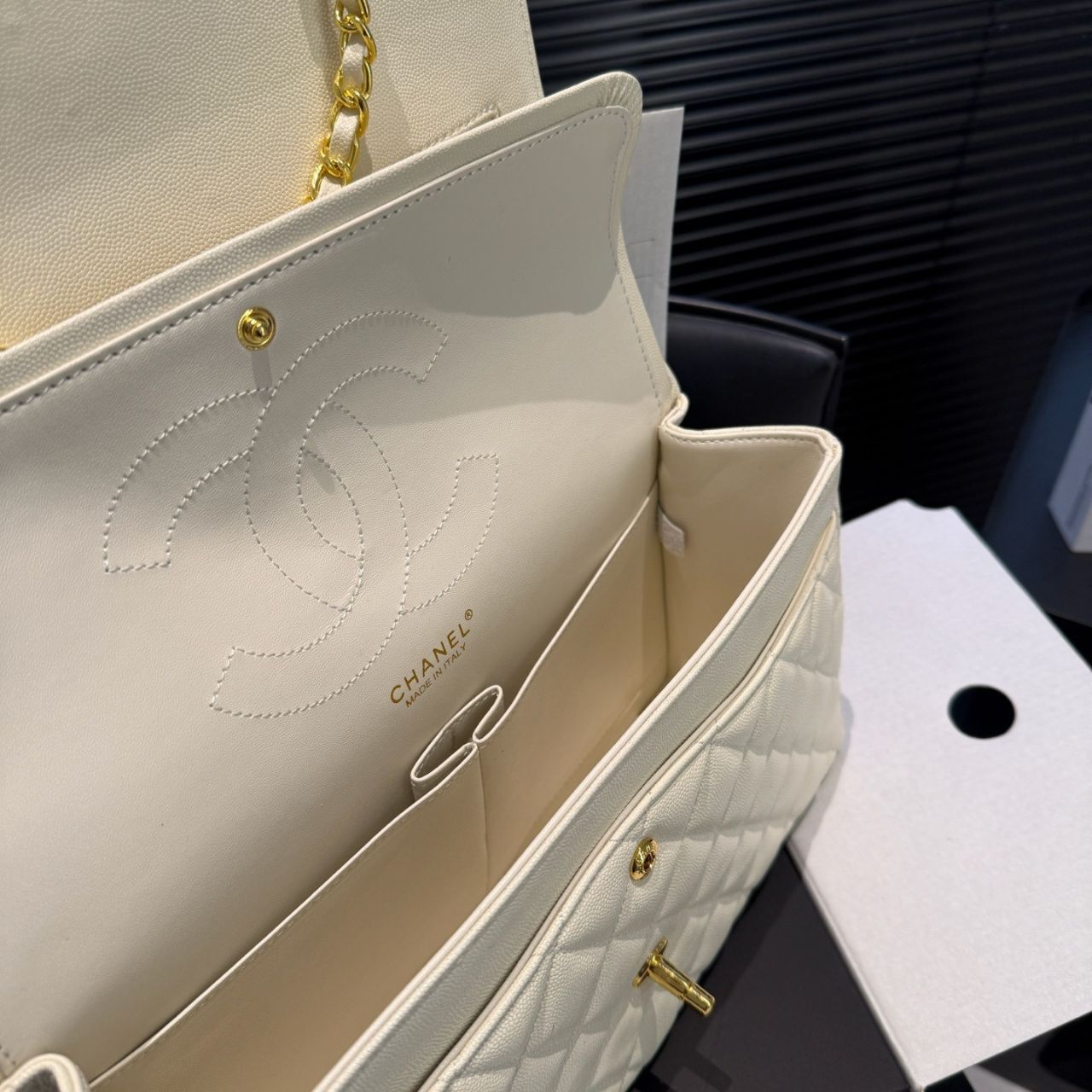 Chanel Maxi Classic Double Flap White Gold Hardware 30cm A01112 Y04059 U2366 - Image 3