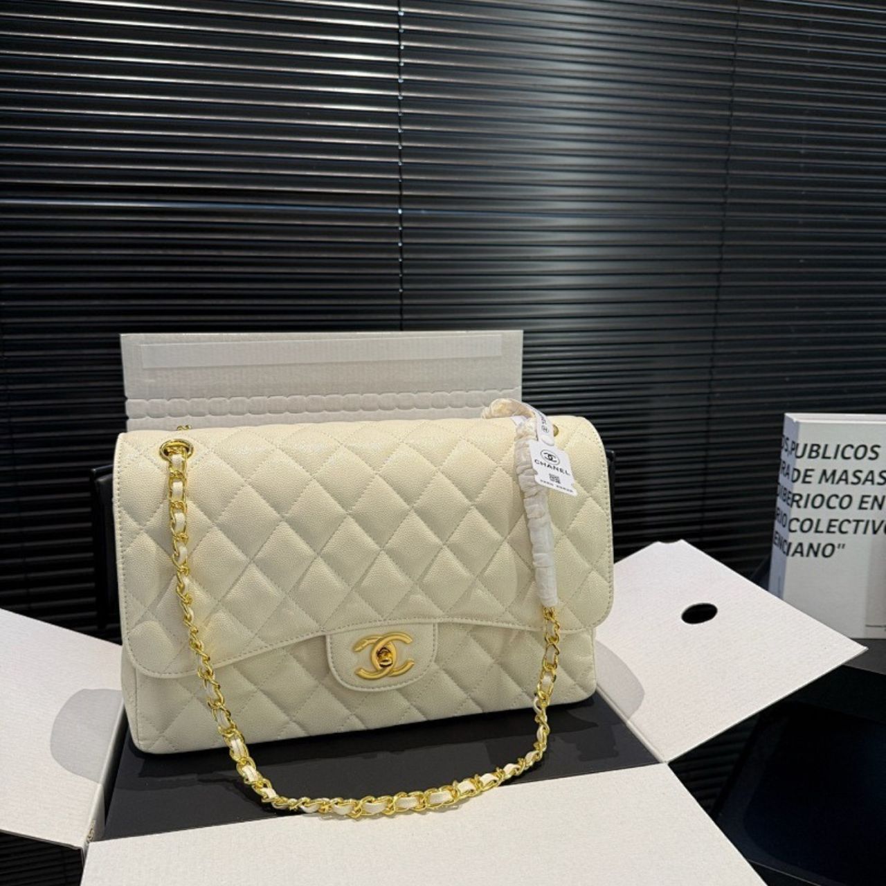 Chanel Maxi Classic Double Flap White Gold Hardware 30cm A01112 Y04059 U2366 - Image 5