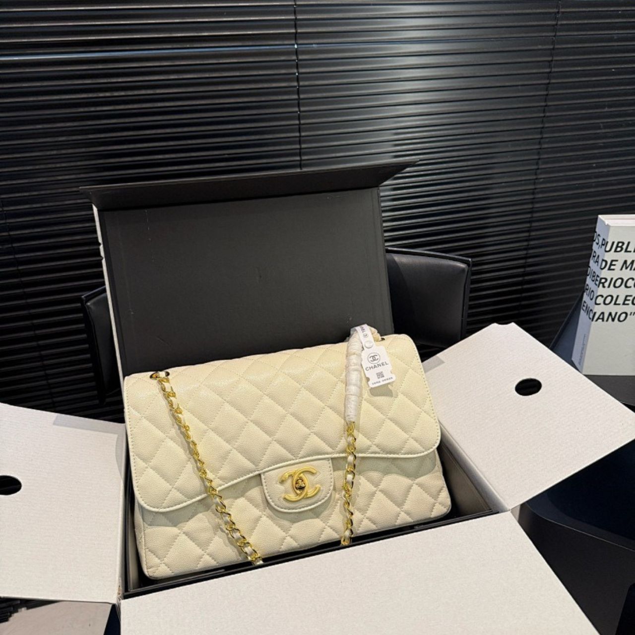 Chanel Maxi Classic Double Flap White Gold Hardware 30cm A01112 Y04059 U2366 - Image 6