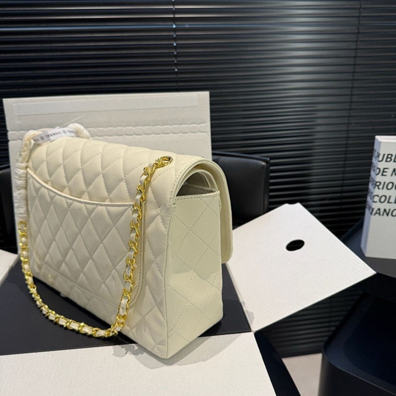 Chanel Maxi Classic Double Flap White Gold Hardware 30cm A01112 Y04059 U2366 - Image 7