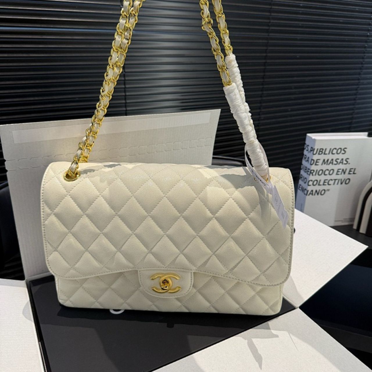 Chanel Maxi Classic Double Flap White Gold Hardware 30cm A01112 Y04059 U2366 - Image 8