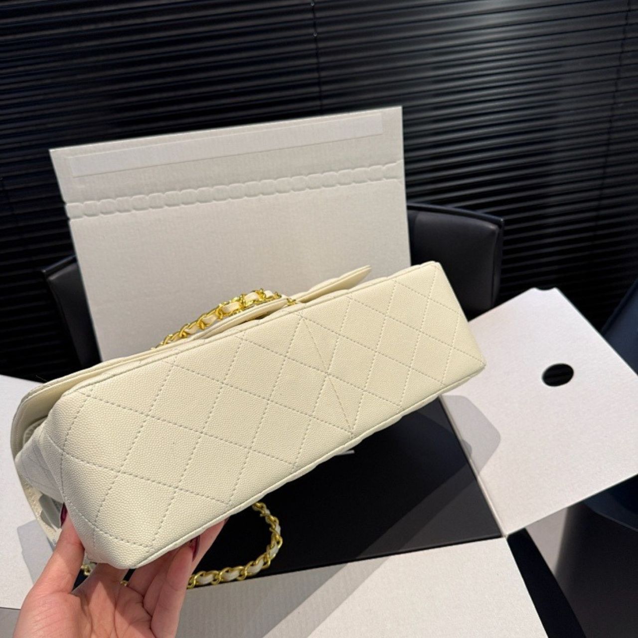 Chanel Maxi Classic Double Flap White Gold Hardware 30cm A01112 Y04059 U2366 - Image 9