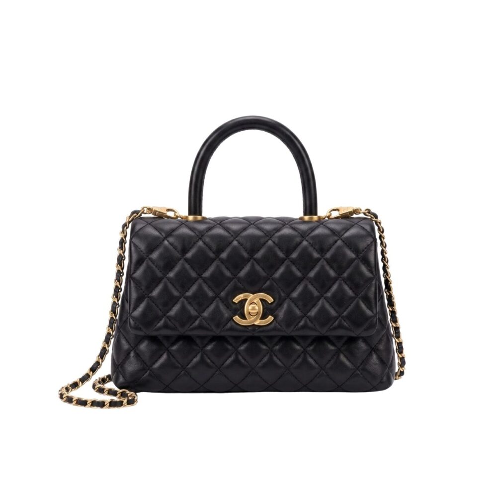 Chanel Flap Bag With Top Handle Gold Tone Metal Black 24cm A92990 B05061 94305