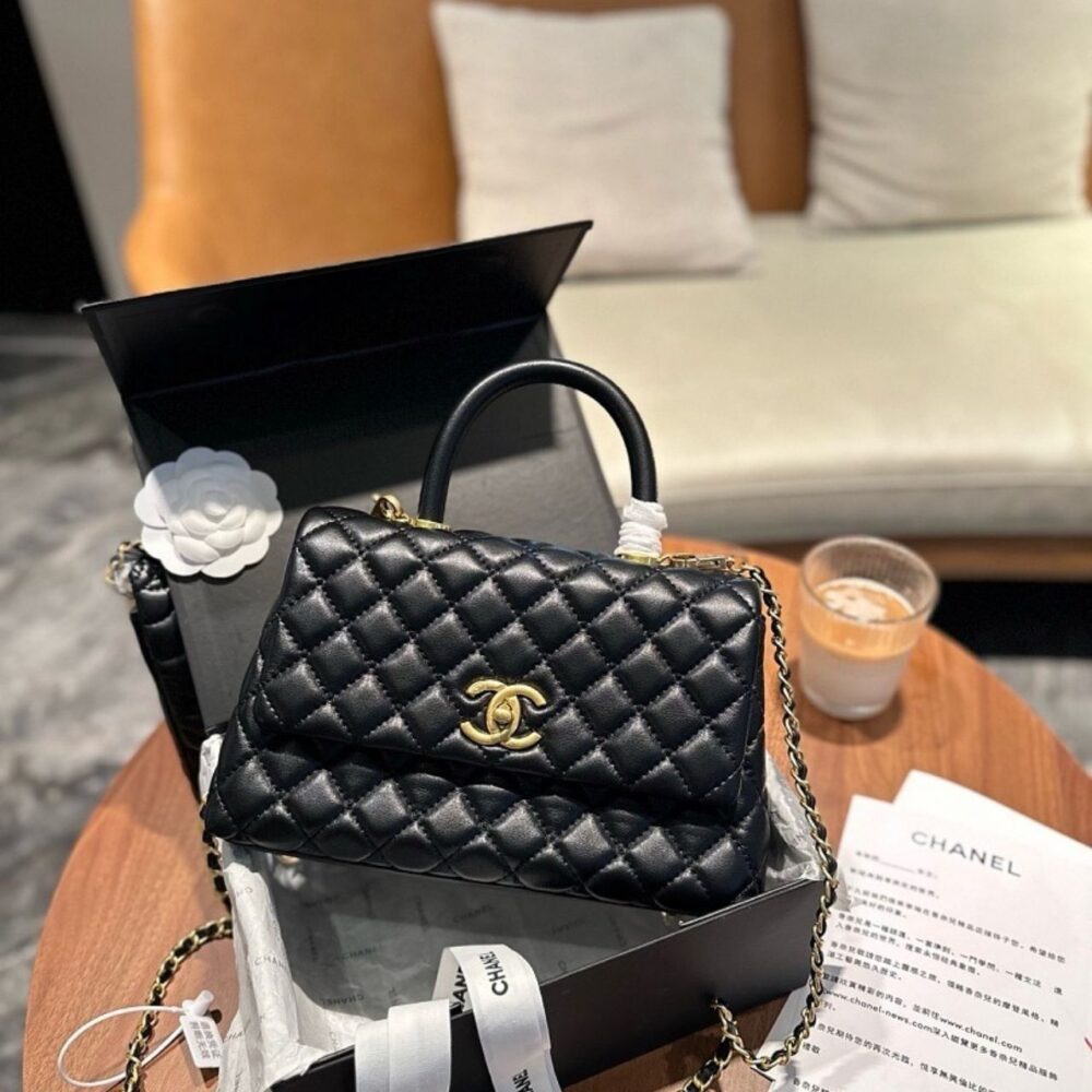 Alternative view of Chanel Flap Bag With Top Handle Gold Tone Metal Black 24cm A92990 B05061 94305