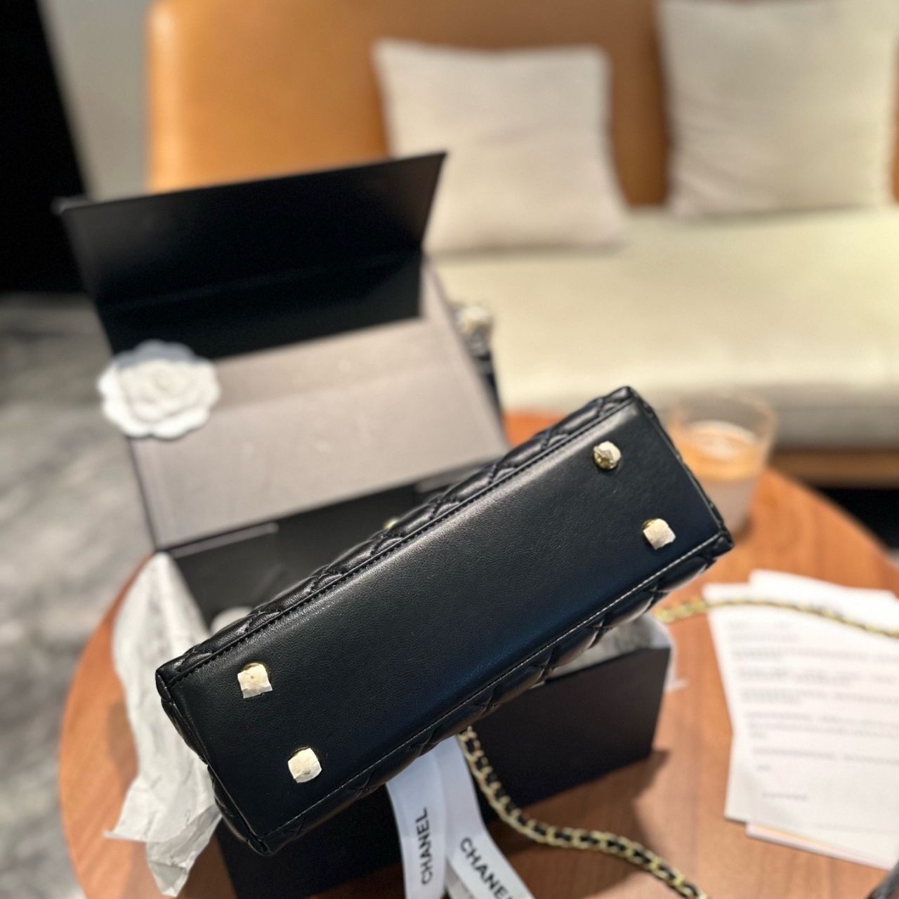 Chanel Flap Bag With Top Handle Gold Tone Metal Black 24cm A92990 B05061 94305 - Image 7