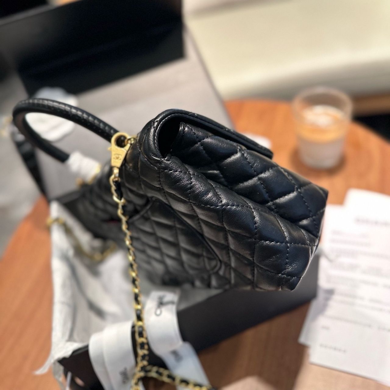 Chanel Flap Bag With Top Handle Gold Tone Metal Black 24cm A92990 B05061 94305 - Image 8
